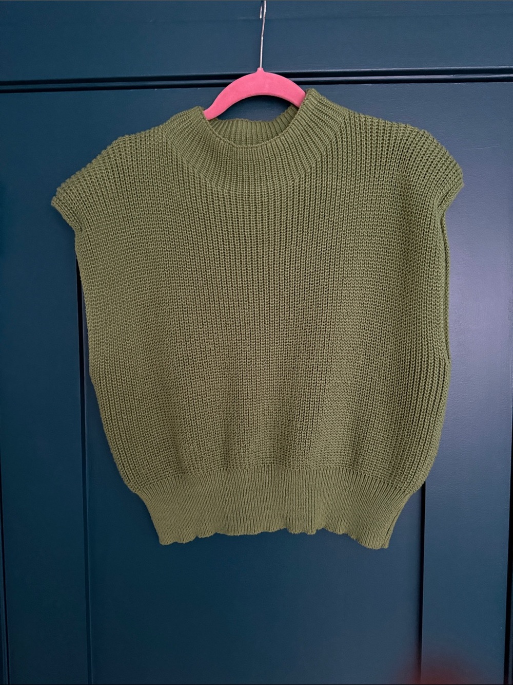 Cider Olive Green Ribbed Knit Turtleneck Vest
